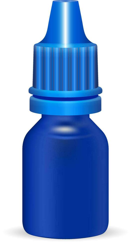 Blue plastic bottle template for medical or cosmetic fluid, eye drops, oil. Dropper medical Packaging mockup. Vector illustration. EPS10.