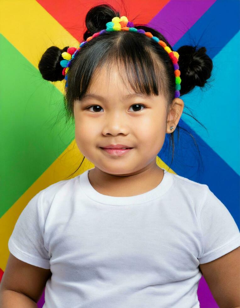 AI generated Portrait of little asian girl in the studio on colorful background photo