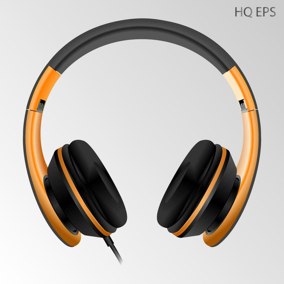 inalámbrico o cortado auriculares, auriculares colocar. 3d realista vector ilustración. negro y amarillo auriculares música accesorios para DJ aislado en antecedentes.