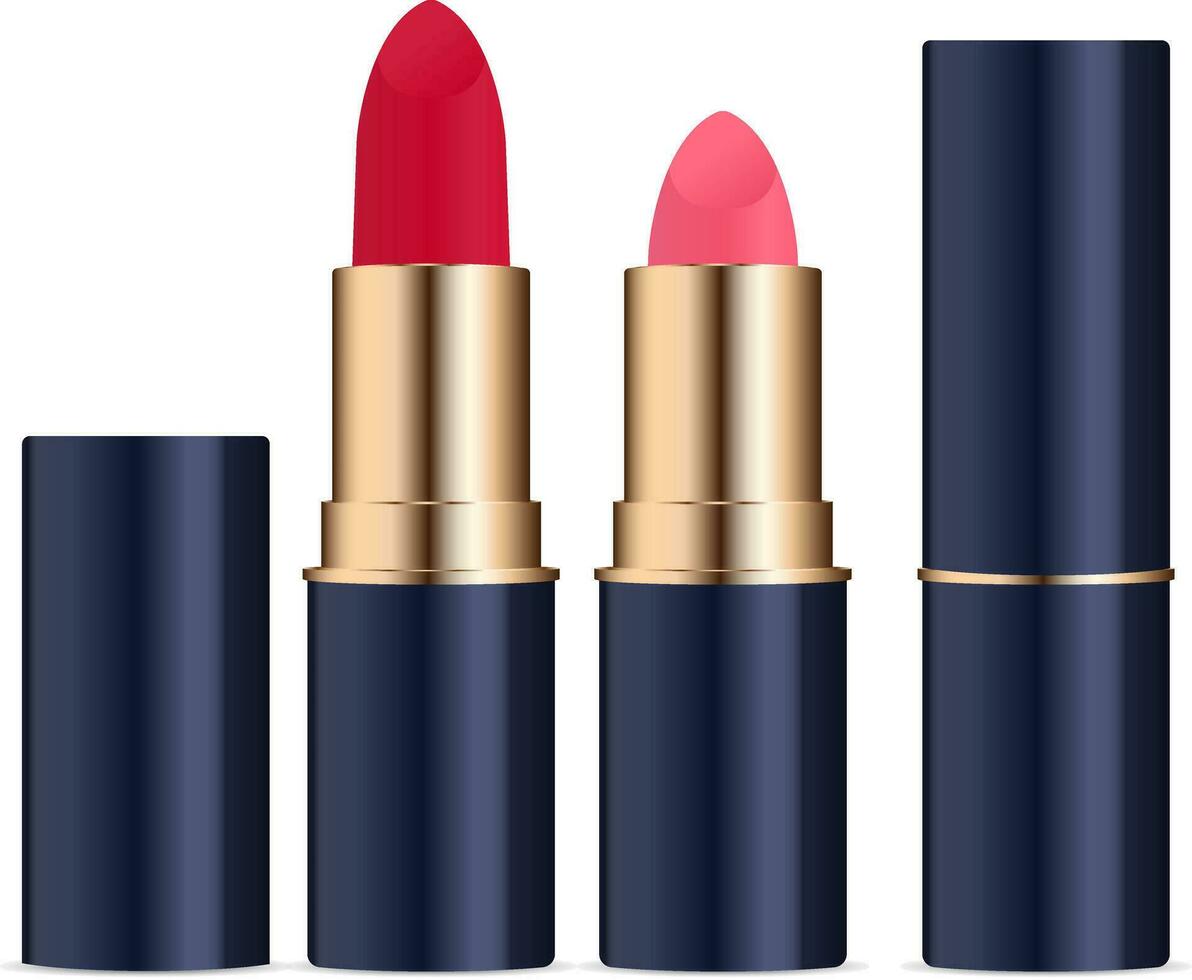 Lipstic cosmetics set with caps open and closed. High quality vector illustration.
