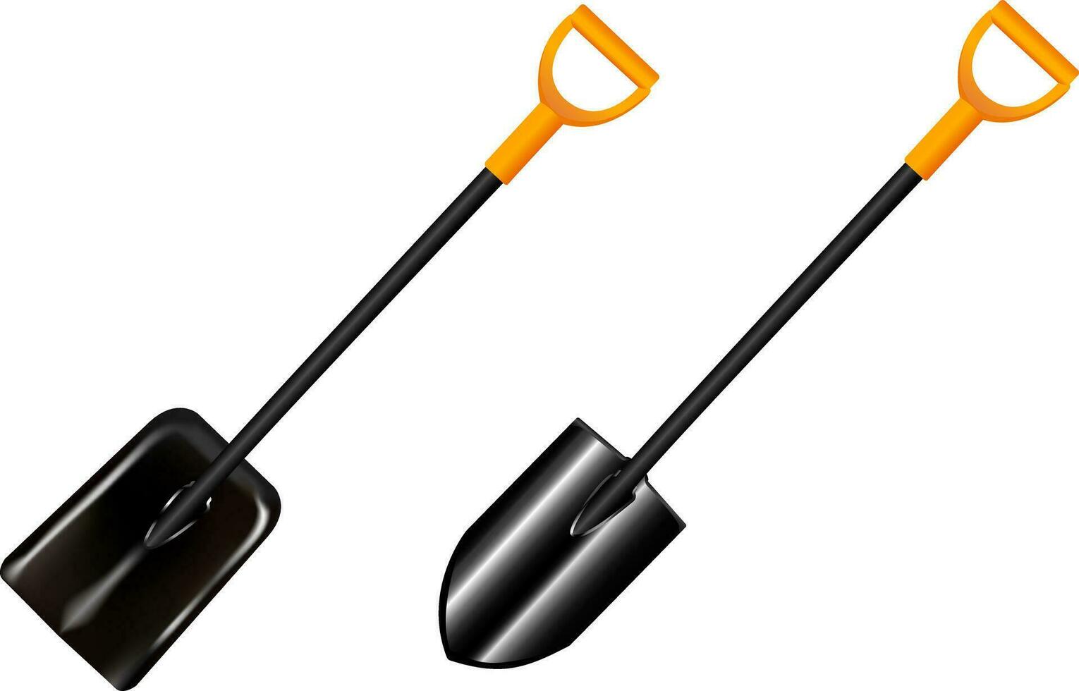 Garden spade tools set isolated on background. Quality 3d illustration mockup. Shovel with handle. vector