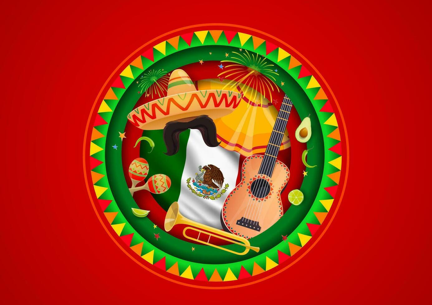 Mexican Independence Day paper cut banner sombrero vector
