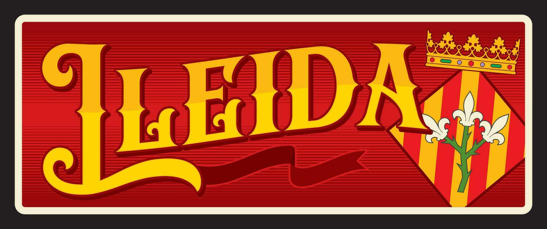 Lleida Catalonia, vintage travel plate vector