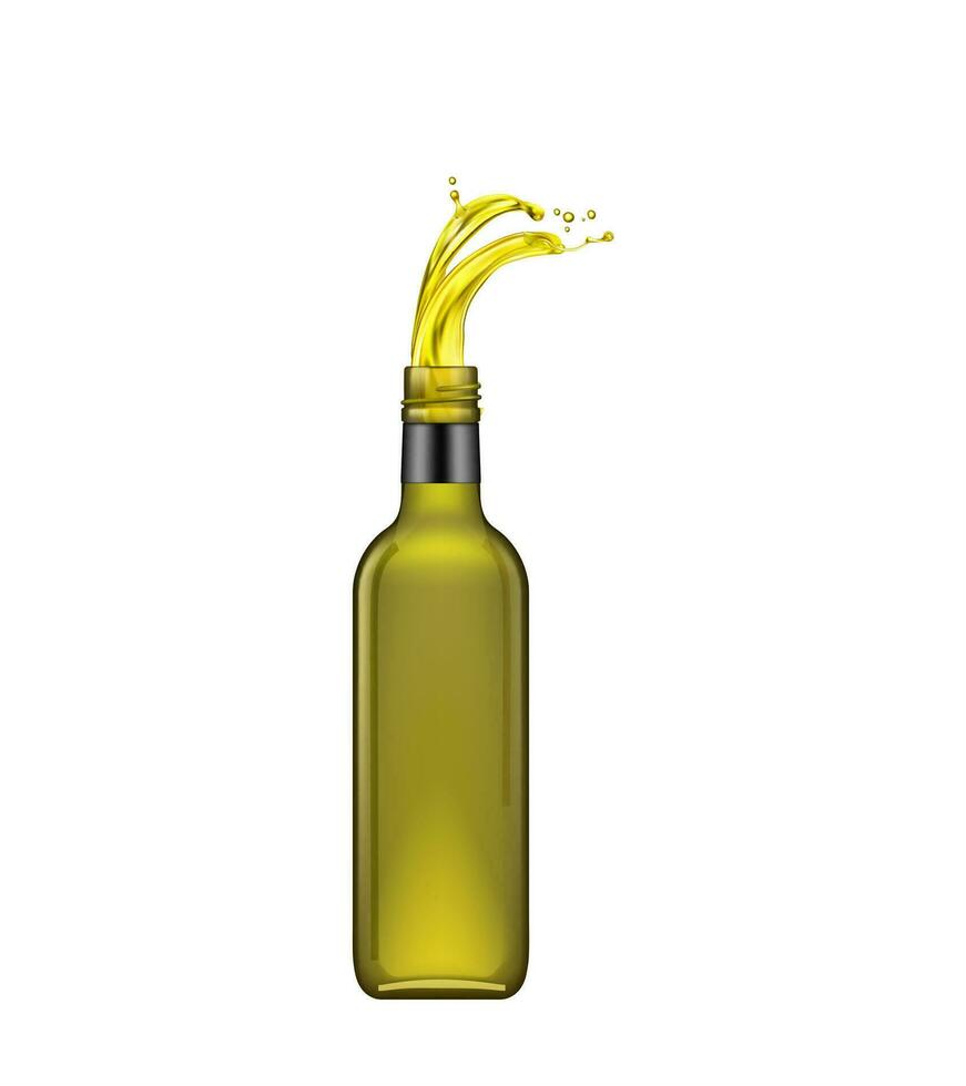 Olive oil bottle with realistic vector splash