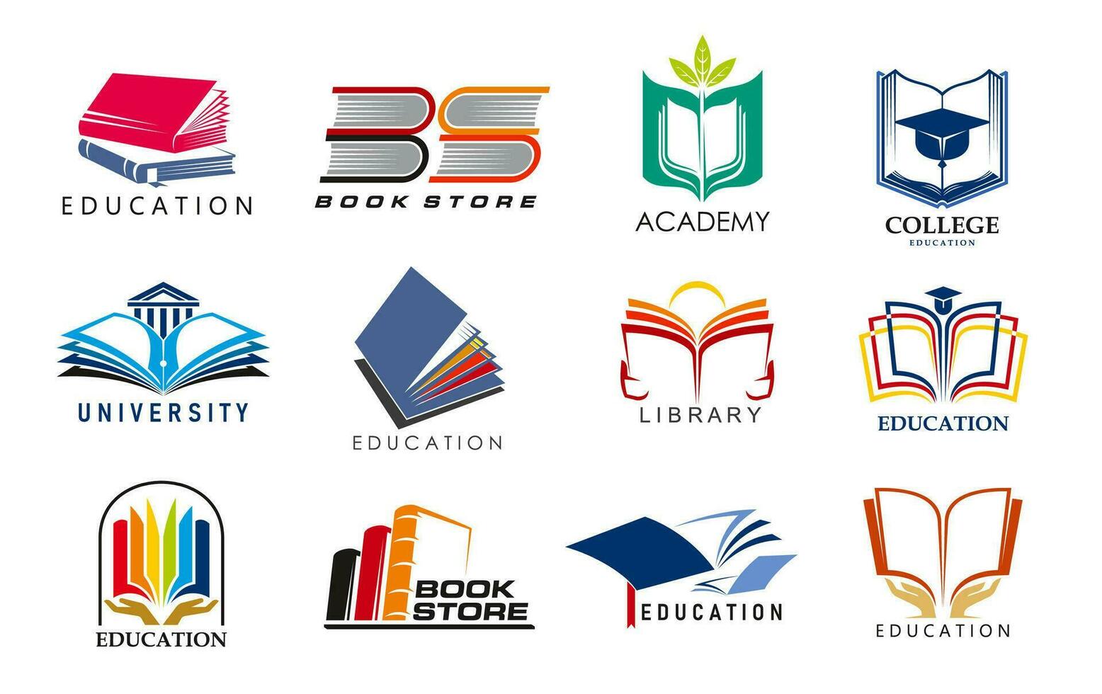 Education book icons, library, store or dictionary vector