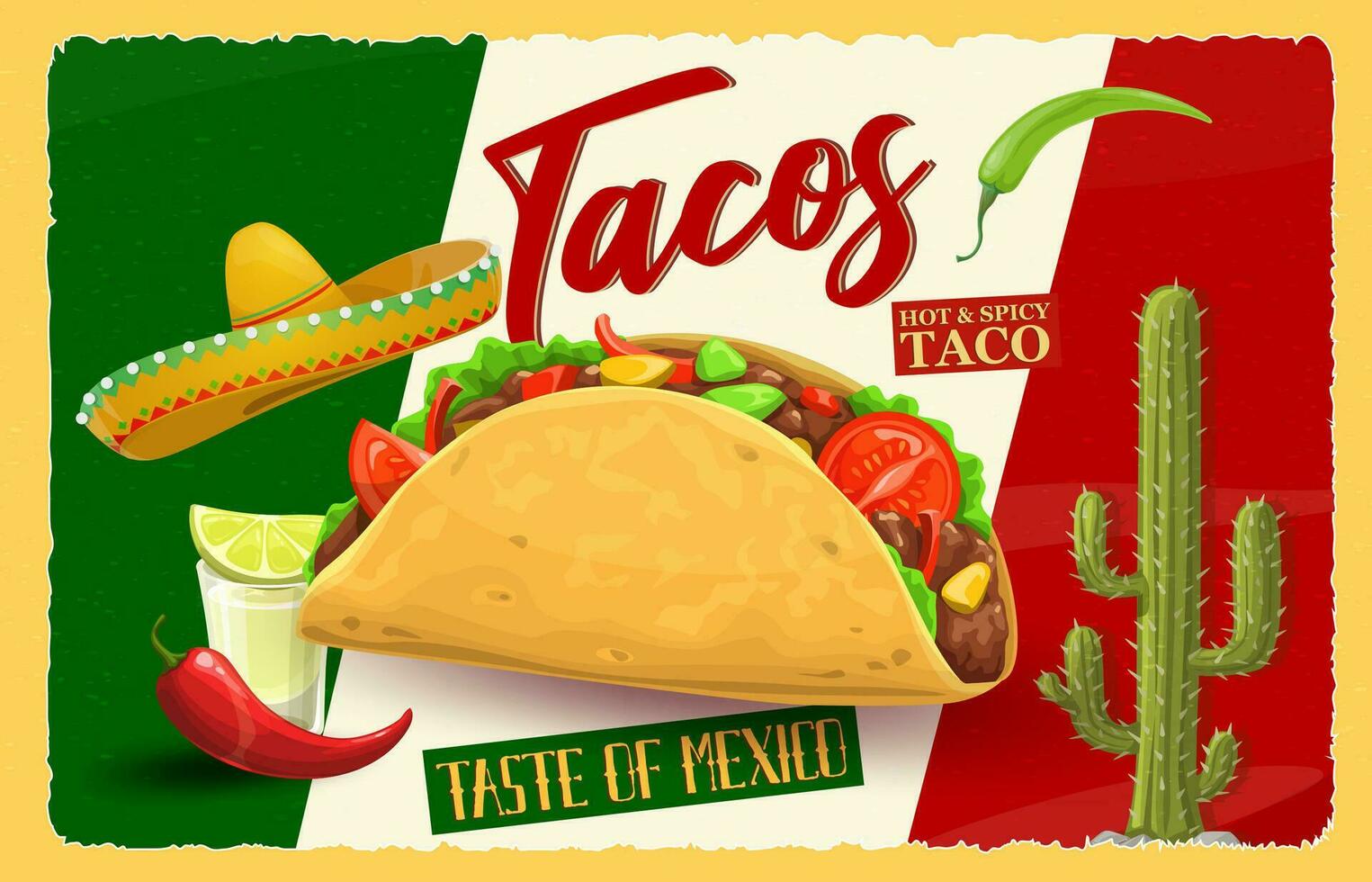 Mexican tacos vintage banner, nostalgic background vector