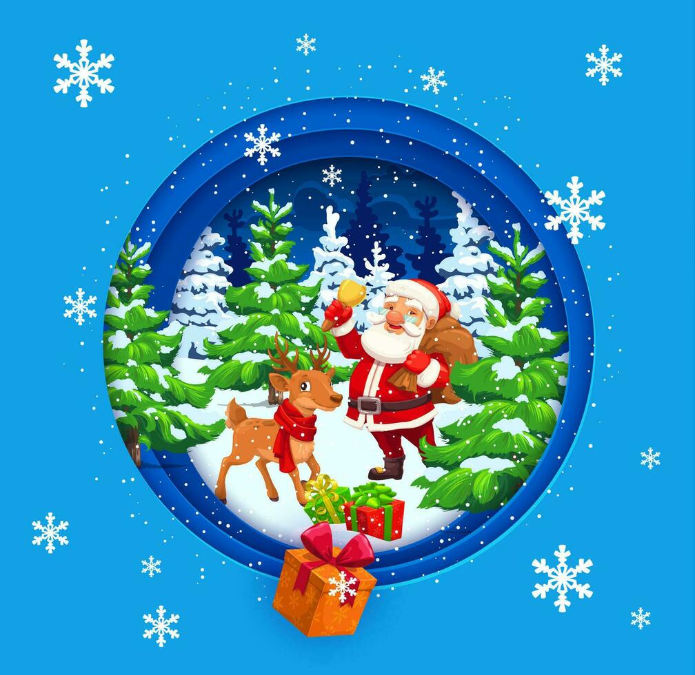 Christmas paper cut banner with cartoon Santa vector