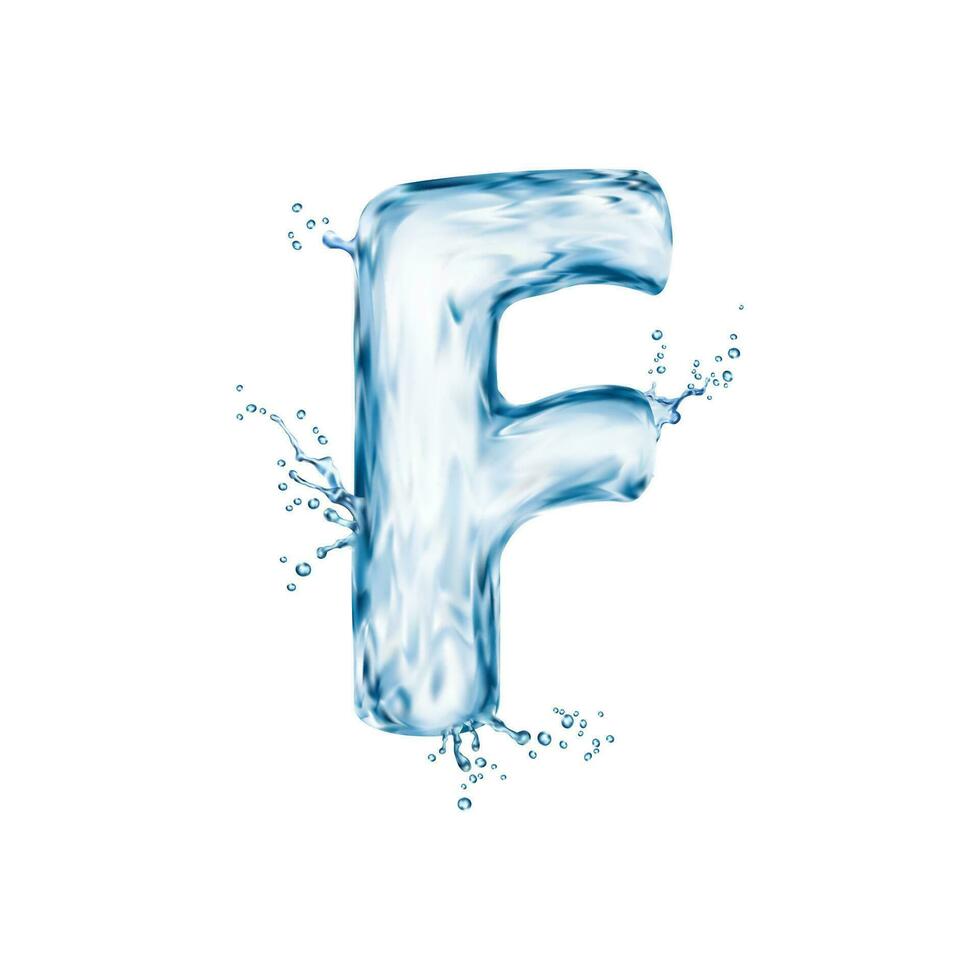 realista agua fuente letra F, chapoteo personaje vector