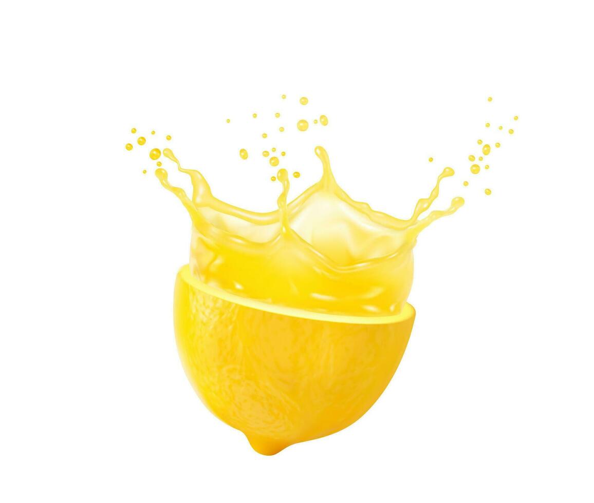 Lemon juice splash, lemonade explosion 3d vector