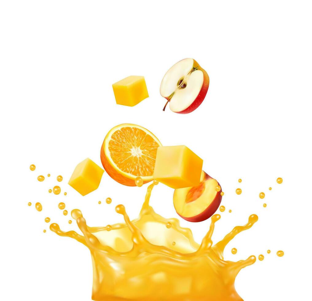 naranja Fruta jugo mezcla chapoteo, Fresco vitamina bebida vector