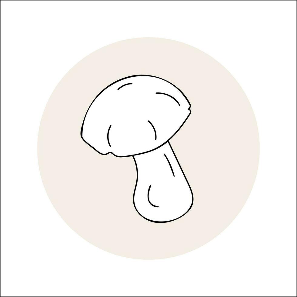 Mushroom line icon black outline in circle. Vector illustration isolated boletus in doodle style.