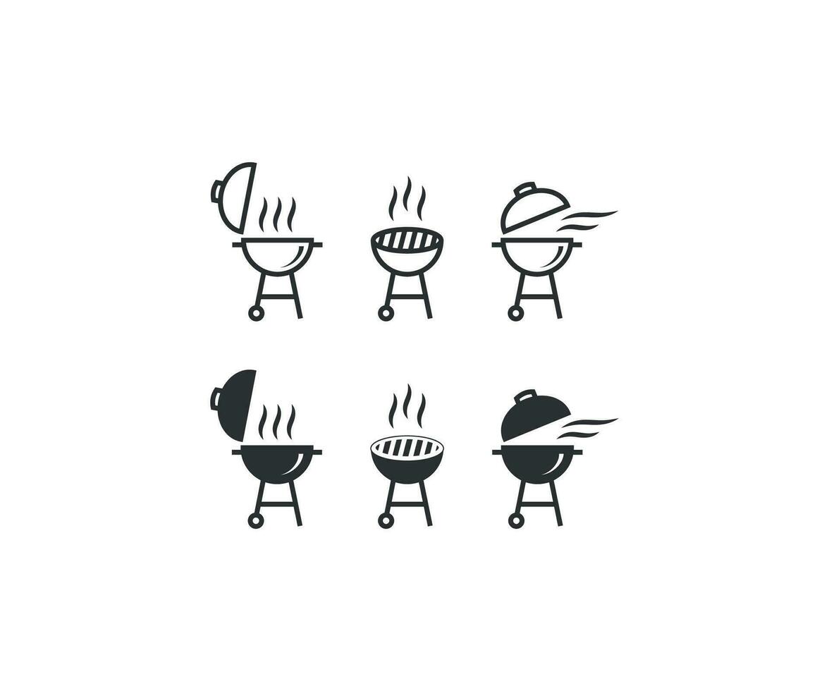 BBQ grill icon set. Barbecue vector