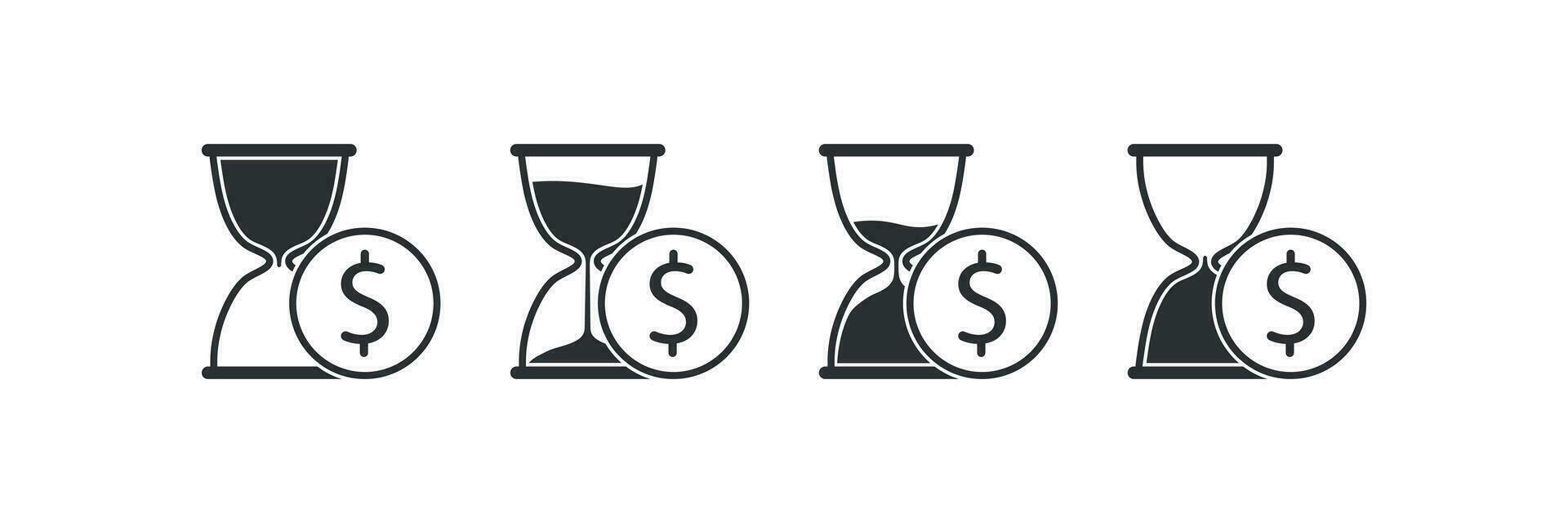 reloj de arena con dólar contorno icono colocar. invertir dinero ilustración símbolo. depositar vector