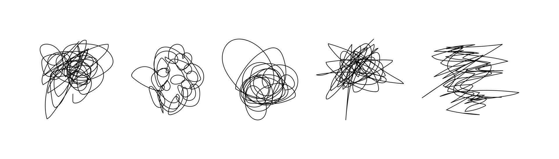 Hand drawn doodle set with abstract tangled scribbles. Vector illustration design.