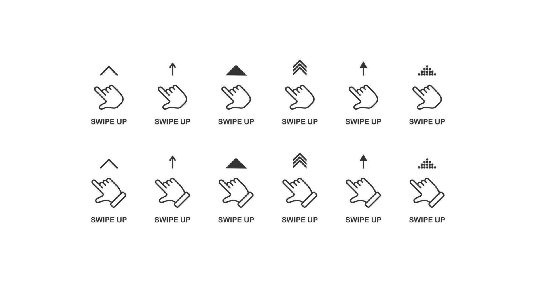 Finger swipe up icon set. Pressing the touch button with your finger up vector