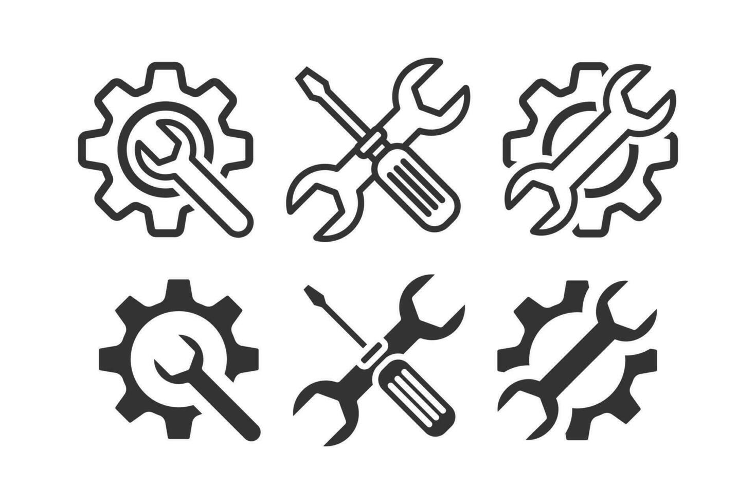 Servicio íconos colocar. llave inglesa, destornillador y engranaje icono colocar. vector ilustración diseño.