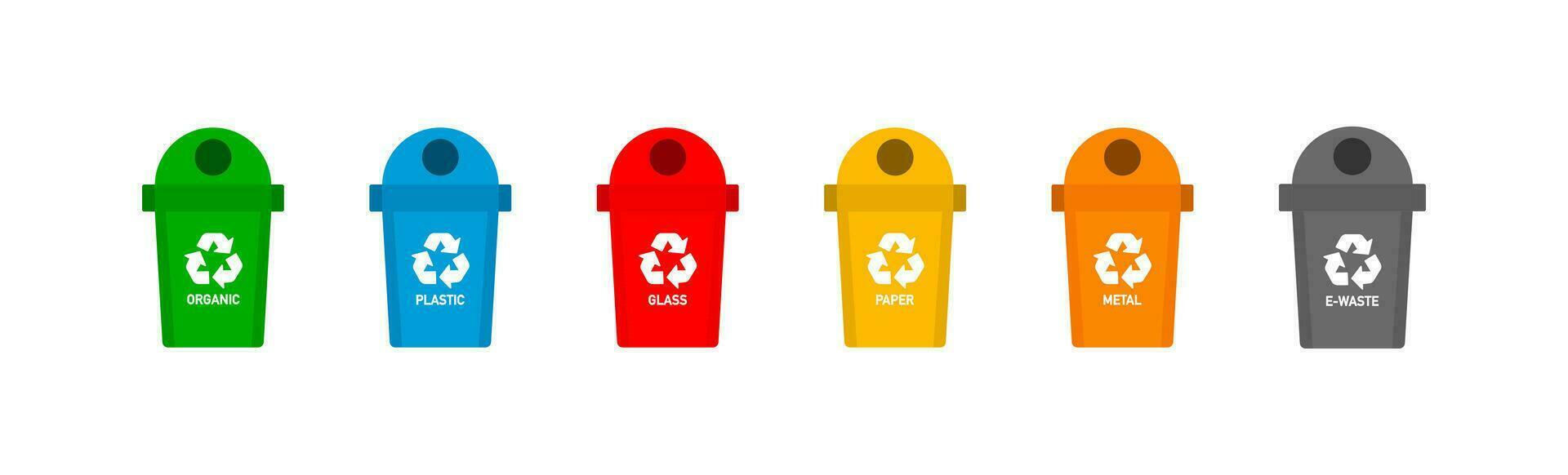 Colorful recycling bins for waste separation icon set. Bin trash vector
