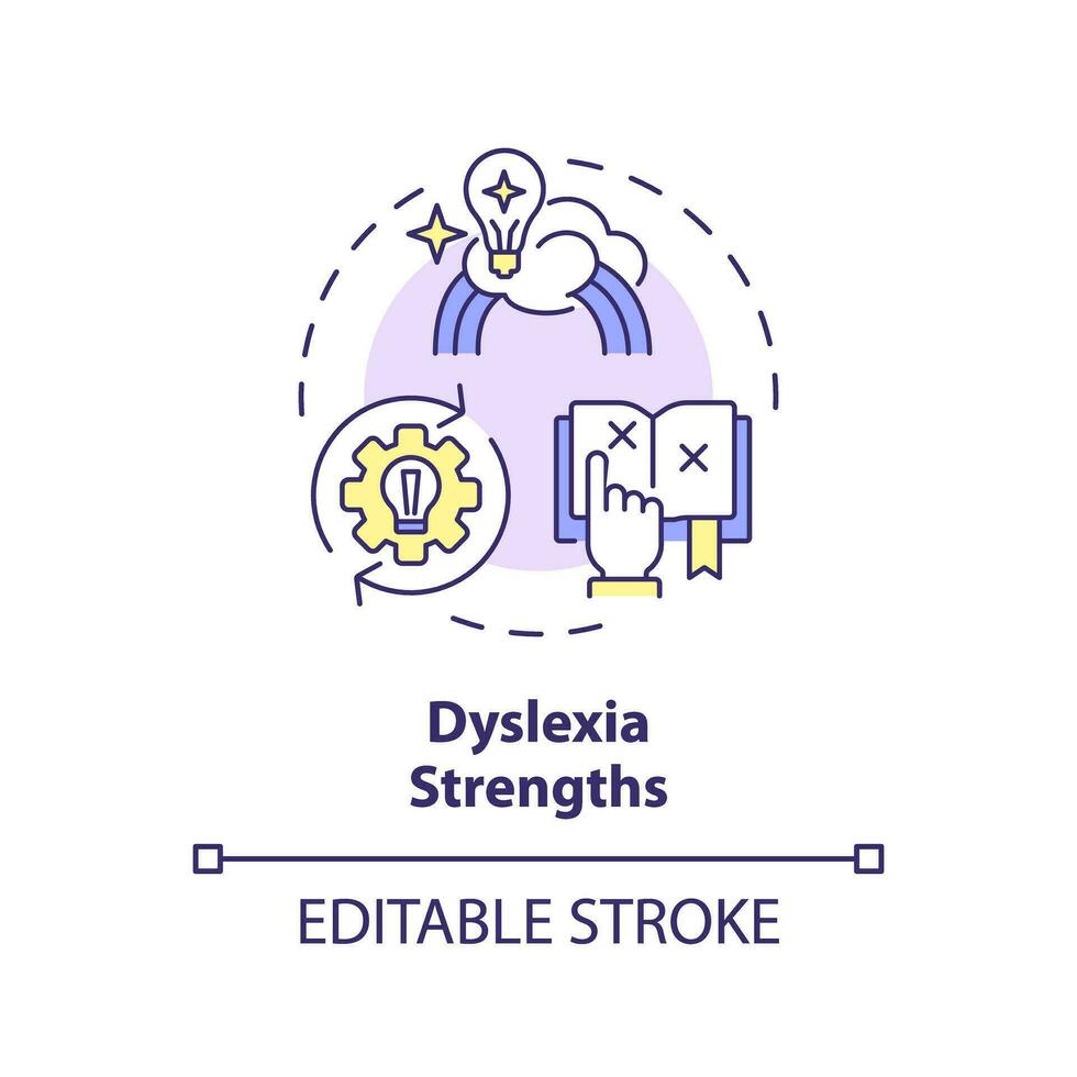 2D editable multicolor icon dyslexia strengths concept, simple isolated vector, dyslexia thin line illustration. vector
