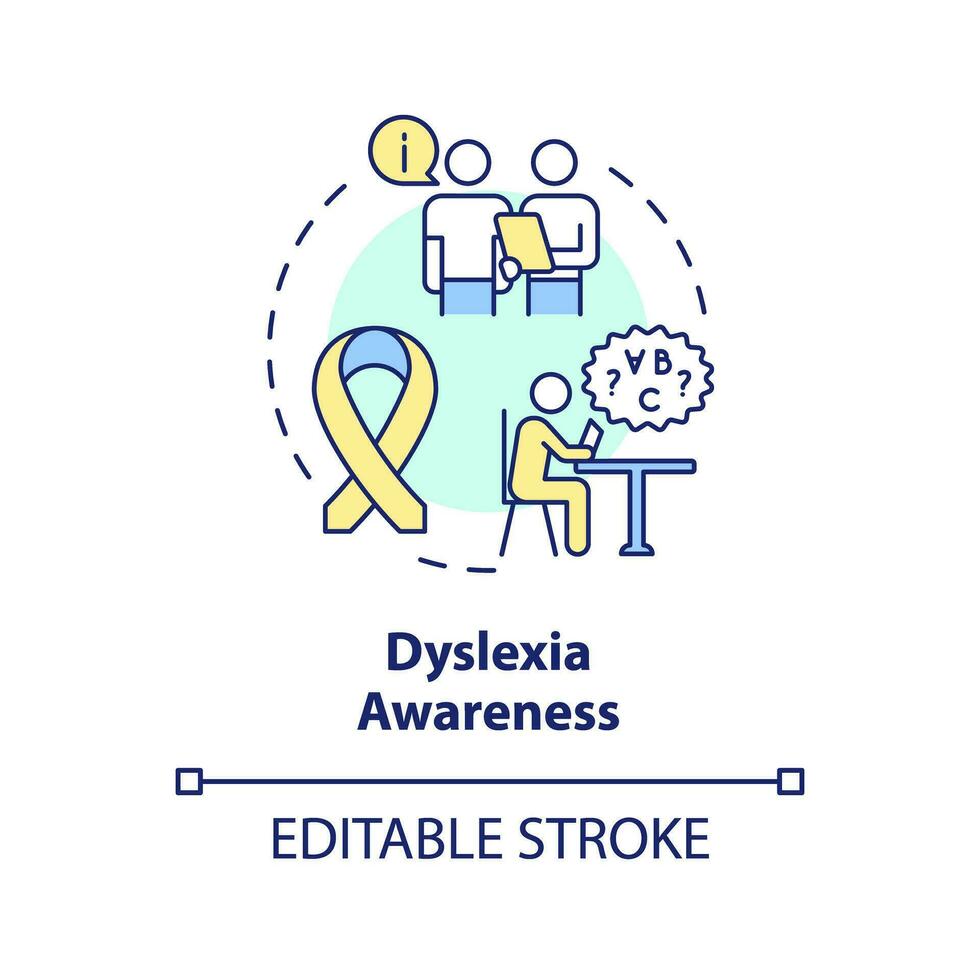 2D editable multicolor icon dyslexia awareness concept, simple isolated vector, dyslexia thin line illustration. vector