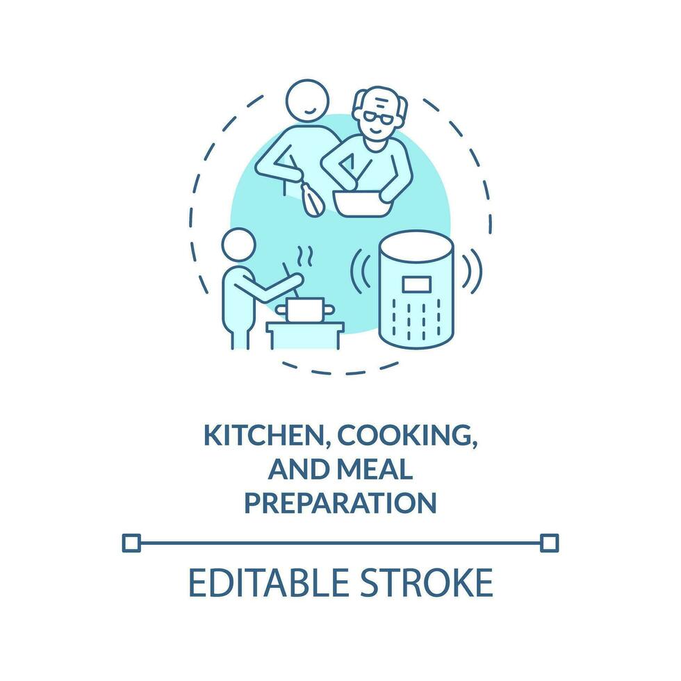 2D editable thin line icon kitchen cooking and meal preparation concept, isolated vector, blue illustration representing arena. vector