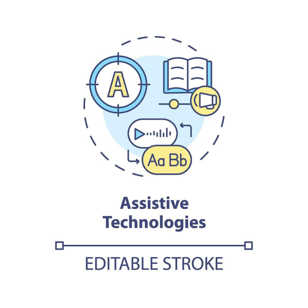 2D editable multicolor icon assistive technologies concept, simple isolated vector, dyslexia thin line illustration. vector