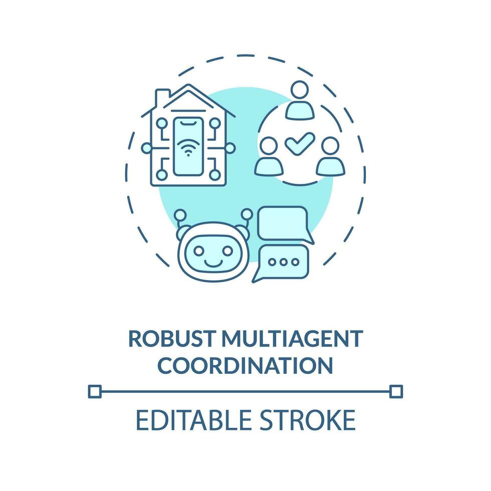 2D editable thin line icon robust multiagent coordination concept, isolated vector, blue illustration representing arena. vector