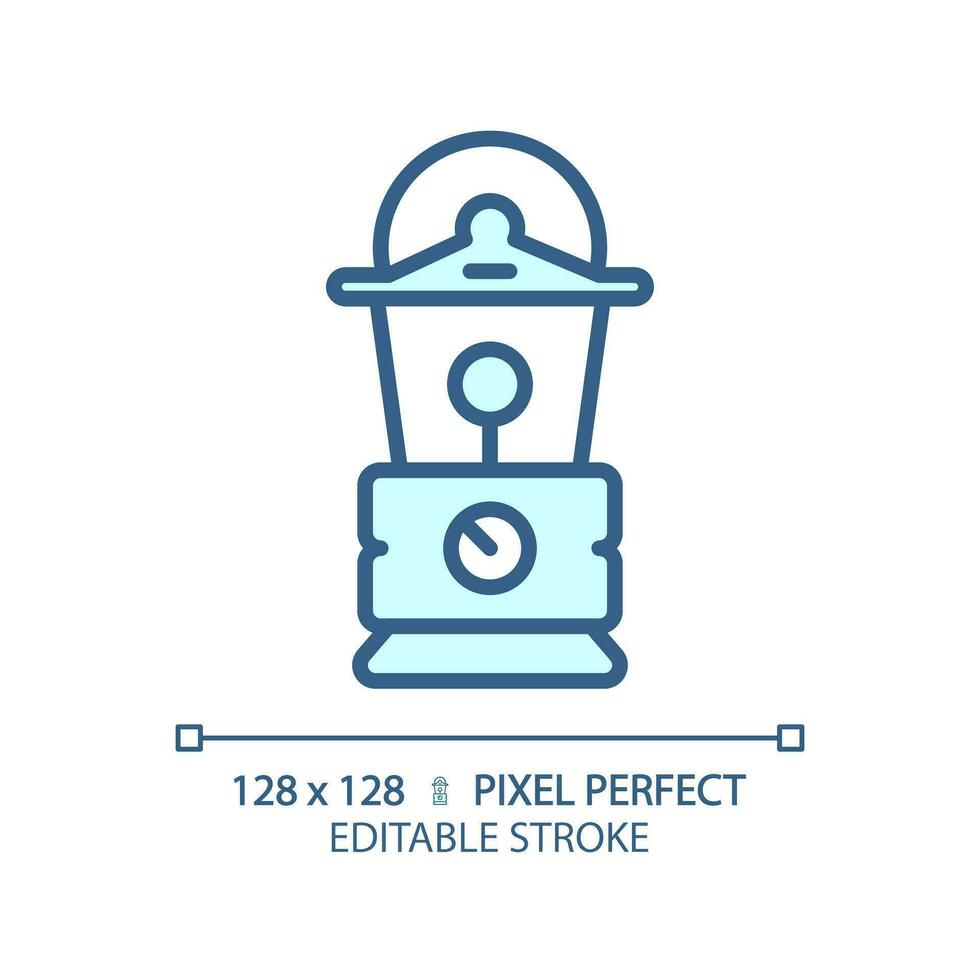 2D pixel perfect blue lantern icon, isolated vector, editable hiking gear thin line illustration. vector