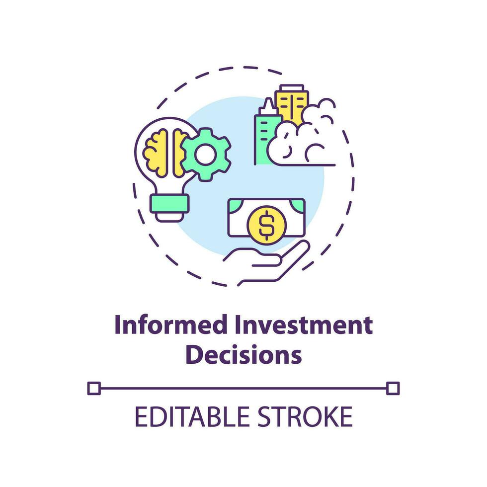 2D editable multicolor informed investment decisions icon, simple isolated vector, climate metrics thin line illustration. vector