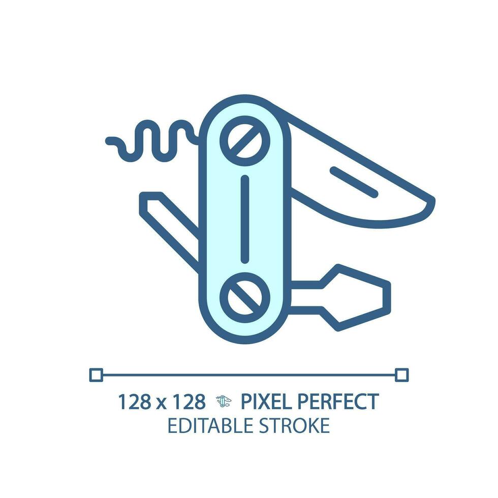 2D pixel perfect blue utility knife icon, isolated vector, editable hiking gear thin line illustration. vector