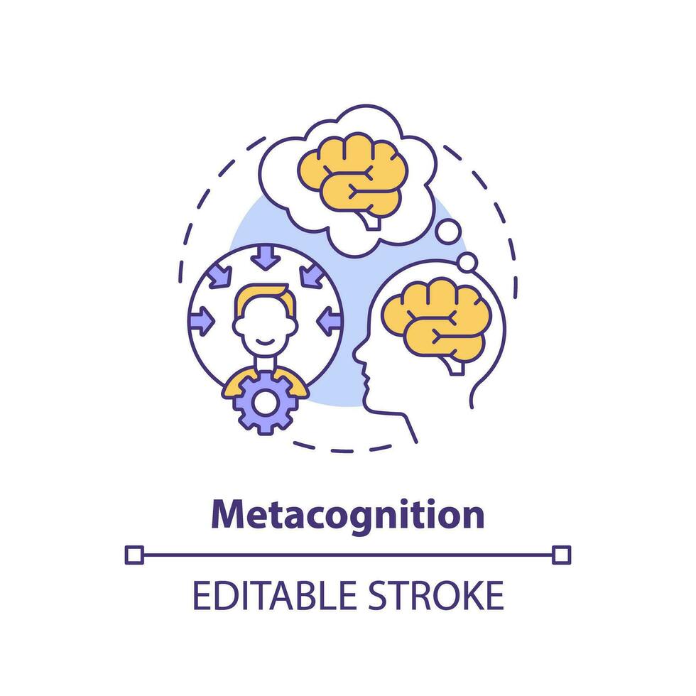 2D editable multicolor metacognition icon, simple isolated vector