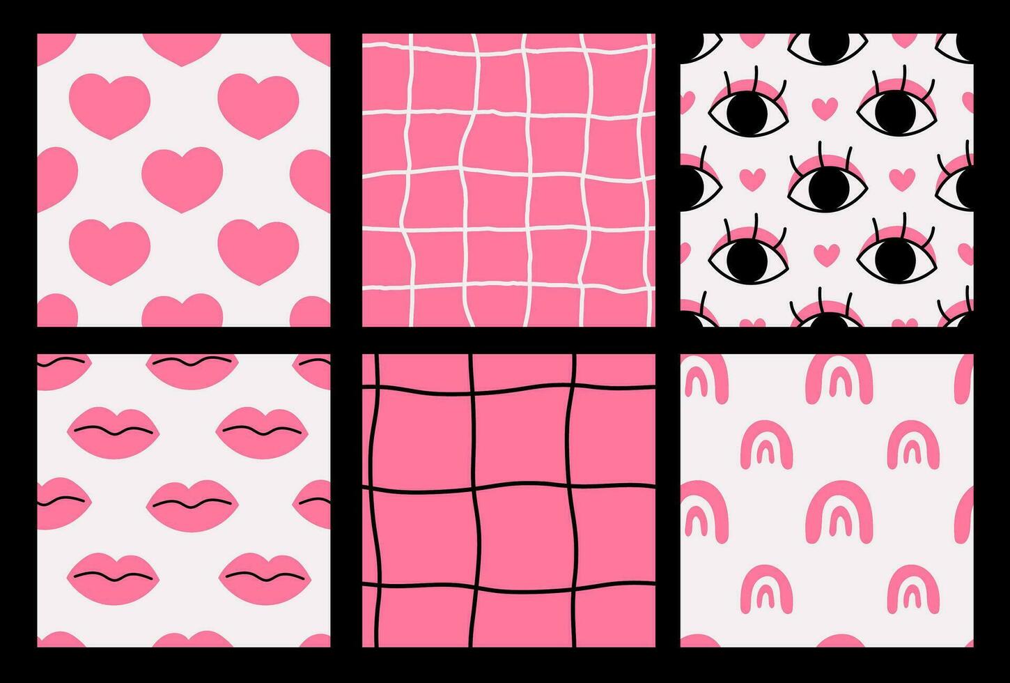 Y2k Abstract Pink Seamless Patterns Set vector