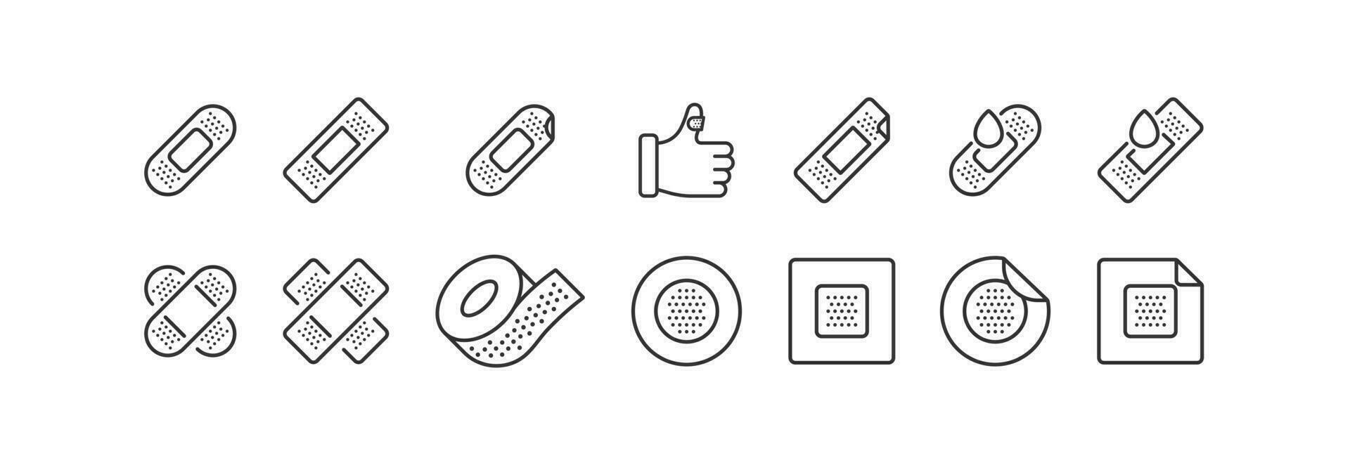 Plaster icon set. Wound protection, wound dressing vector