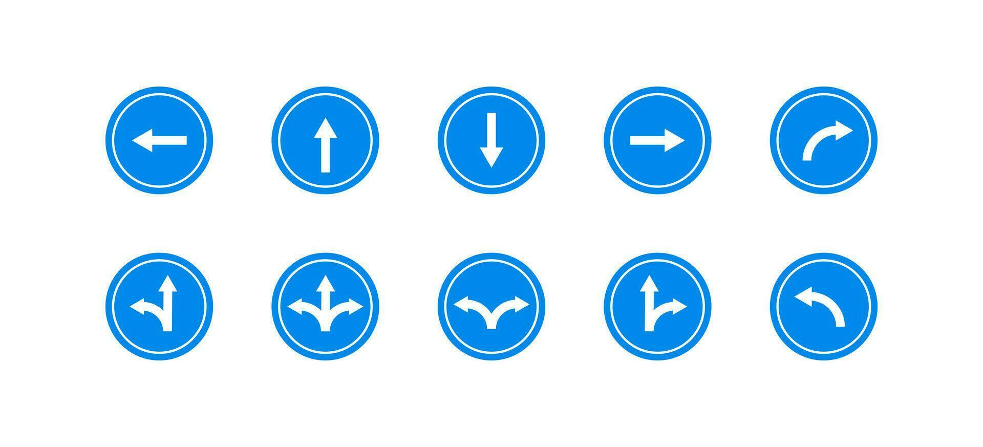 Road arrows pointer sign icon set. Direction road arrow sign vector