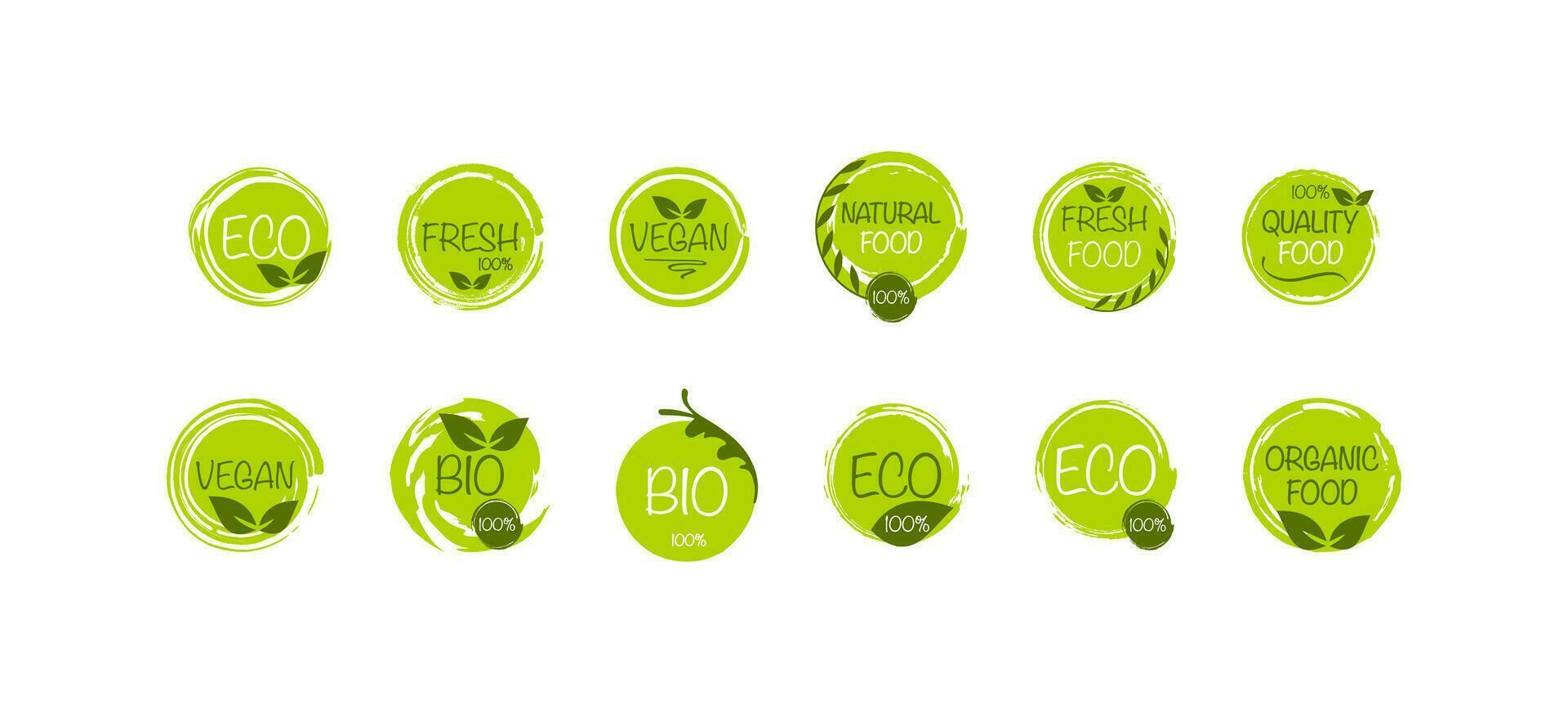 Set of Vegan, Eco, Bio, Organic, Fresh, Healthy, 100 percent, natural food icon. Ecology food vector