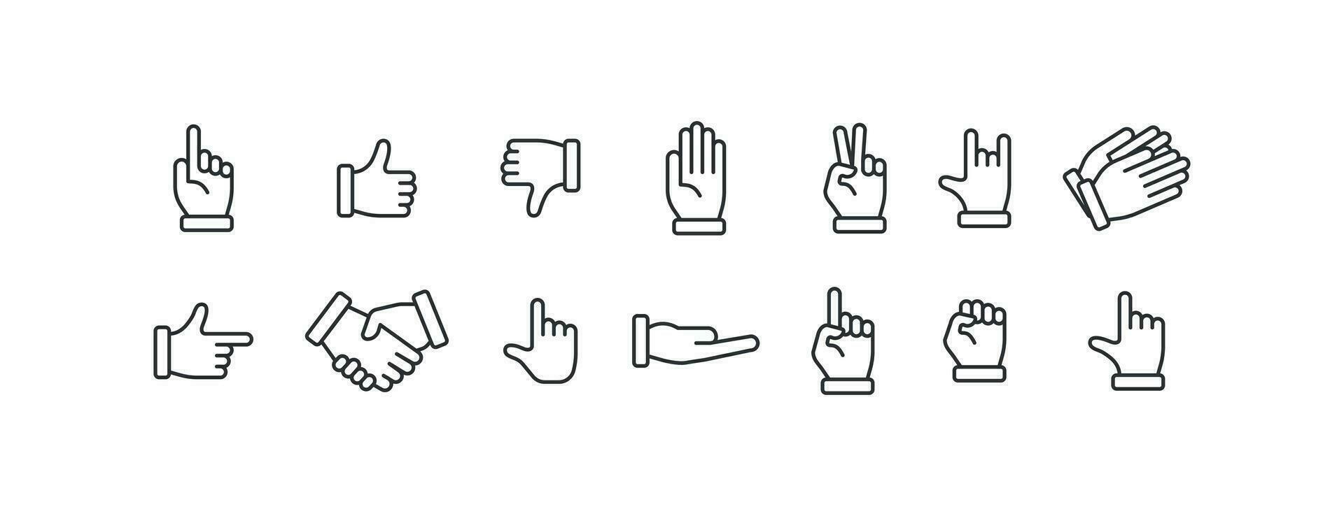 Hand line icon set. Human hands, hand gestures vector