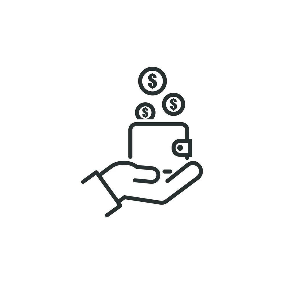 Wallet and hand icon. Coin and open palm vector