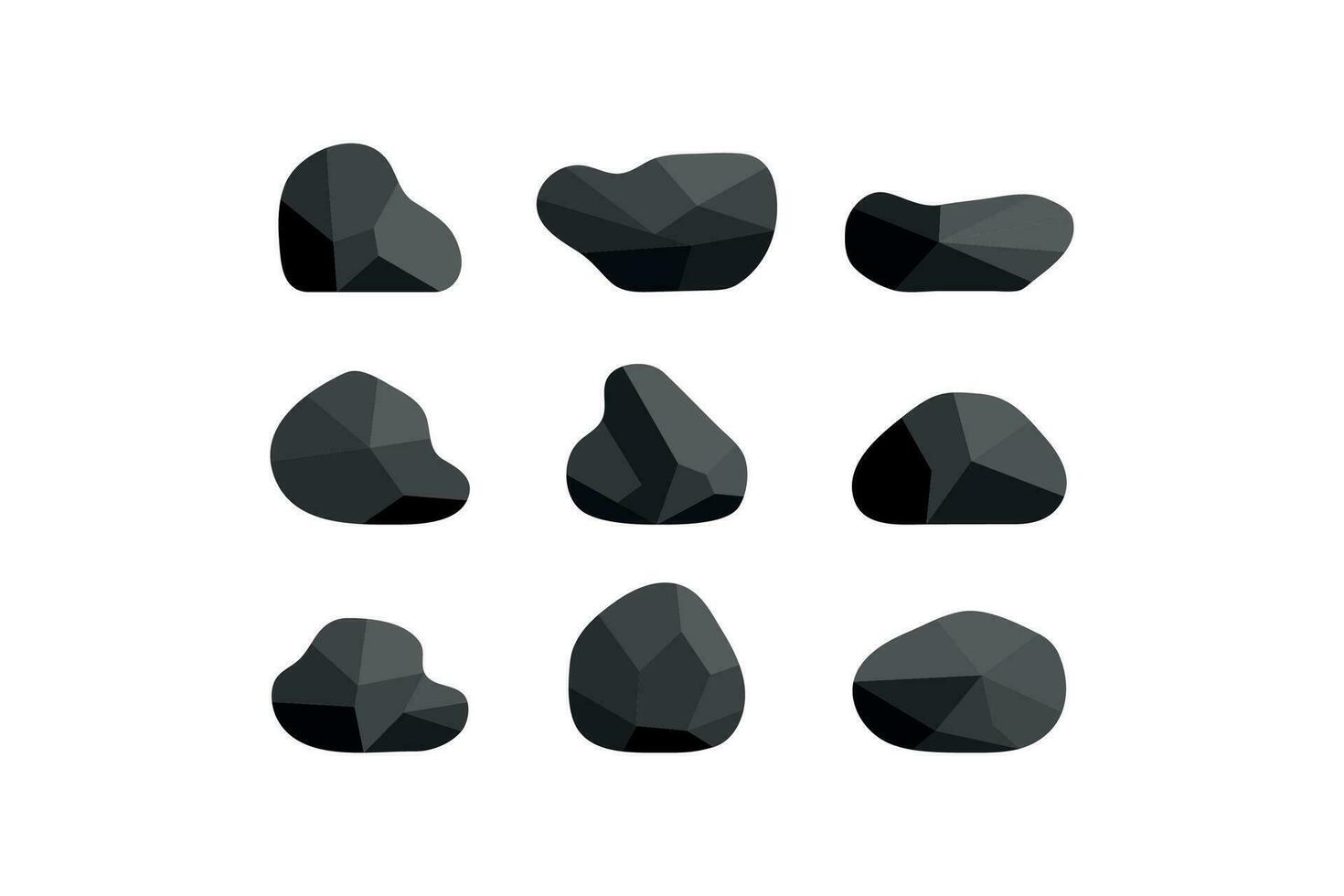 Black stone icon set. Rubble illustration symbol. Sign graphite vector