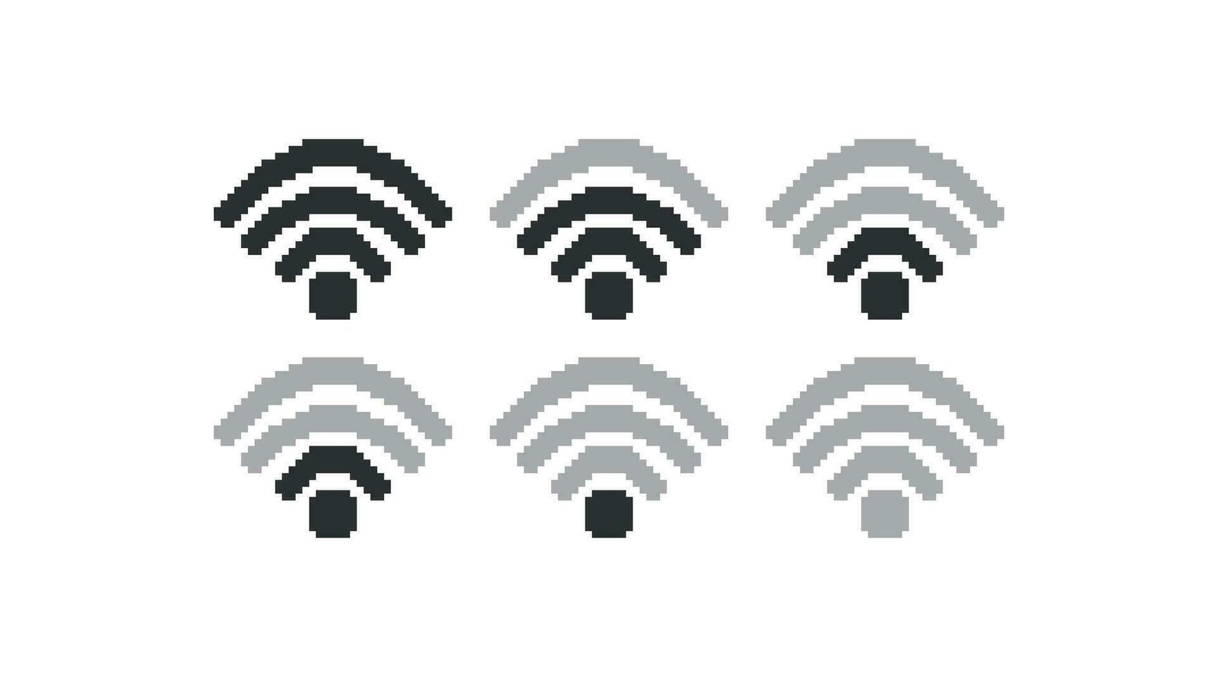 Pixel wifi signal icon set. 8bit wireless internet illustration symbol