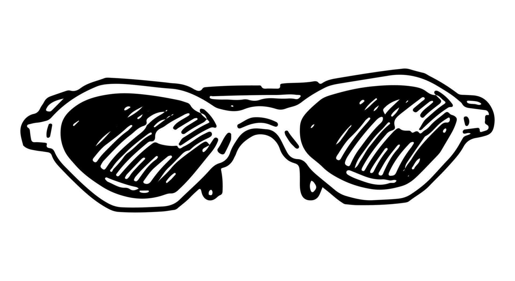 Sunglasses sketch clipart. Summer accessory doodle isolated on white. Hand drawn vector illustration in engraving style.