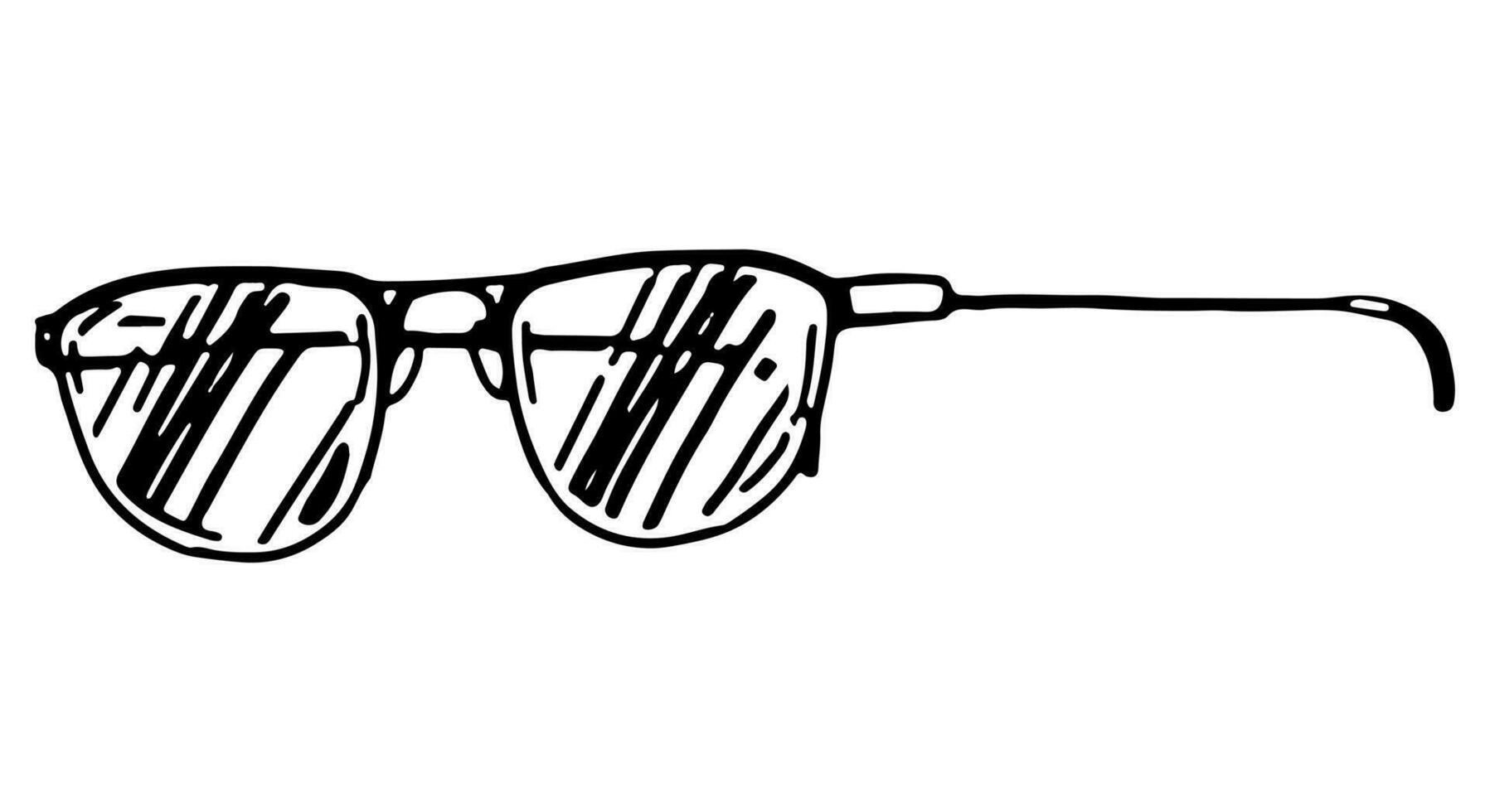 Gafas de sol bosquejo clipart. verano accesorio garabatear aislado en blanco. mano dibujado vector ilustración en grabado estilo.