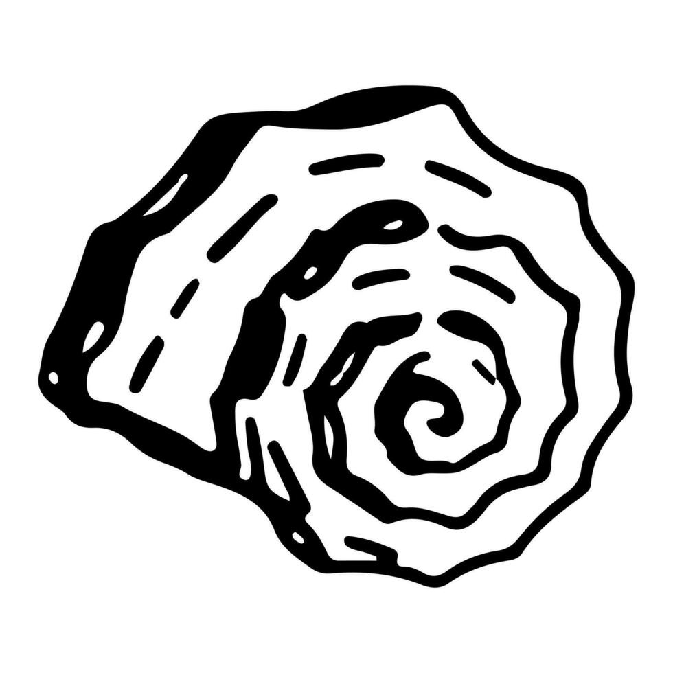 Seashell sketch clipart. Single doodle of mollusk shell isolated on white. Hand drawn vector illustration in engraving style.