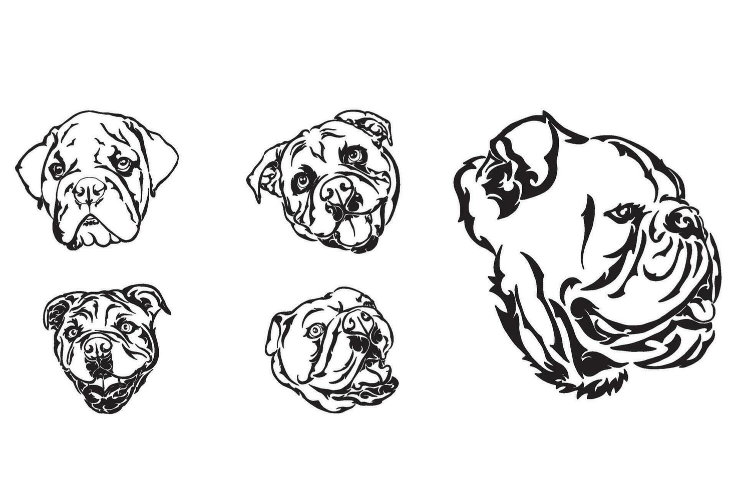 Set Of Bulldog Head Tattoo Design vector