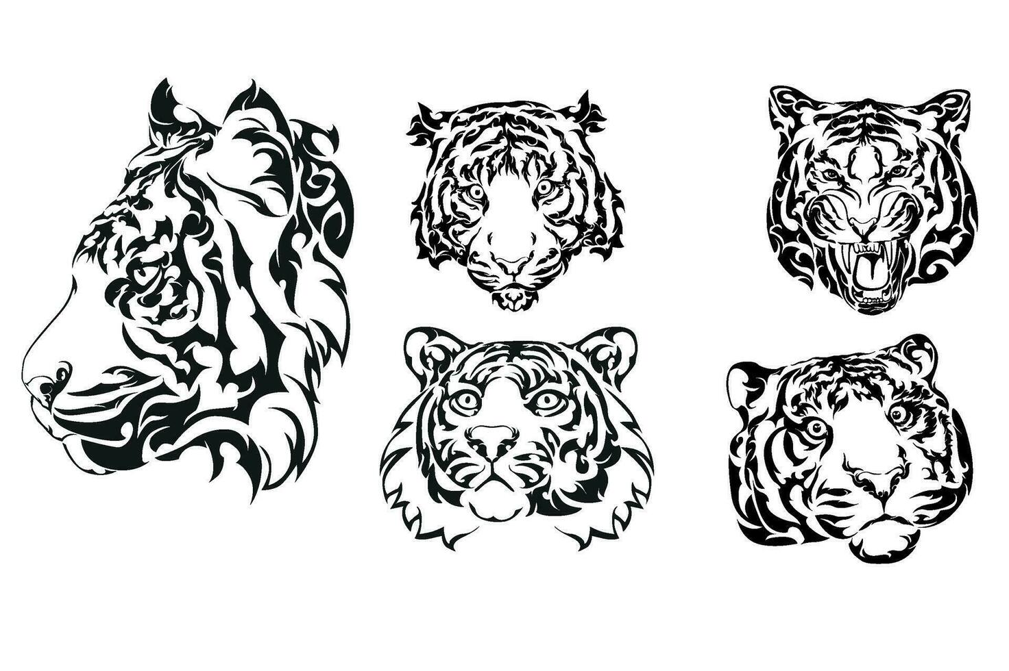 conjunto de 5 5 Tigre cara tatuaje diseño vector