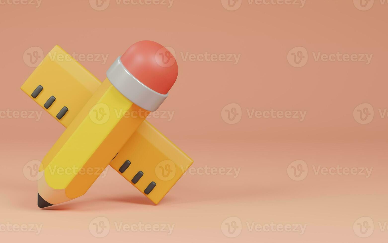 pencil and ruler on cream background. back to school concept. 3d rendering illustration. photo