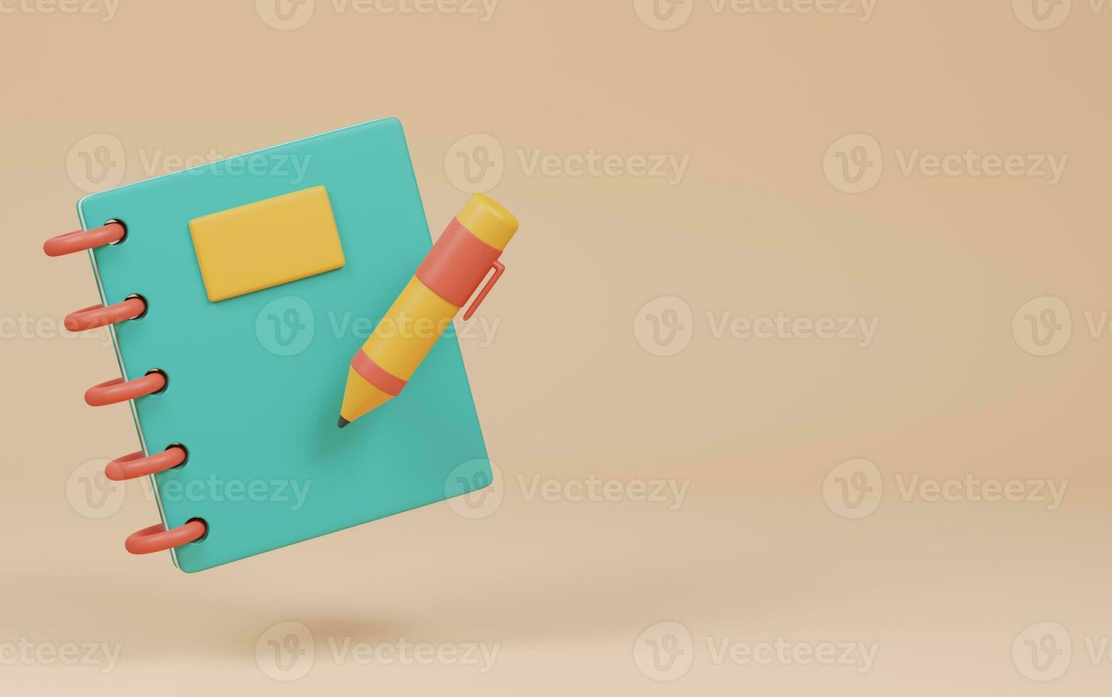 notebook and pen on cream background. back to school concept. 3d rendering illustration. photo