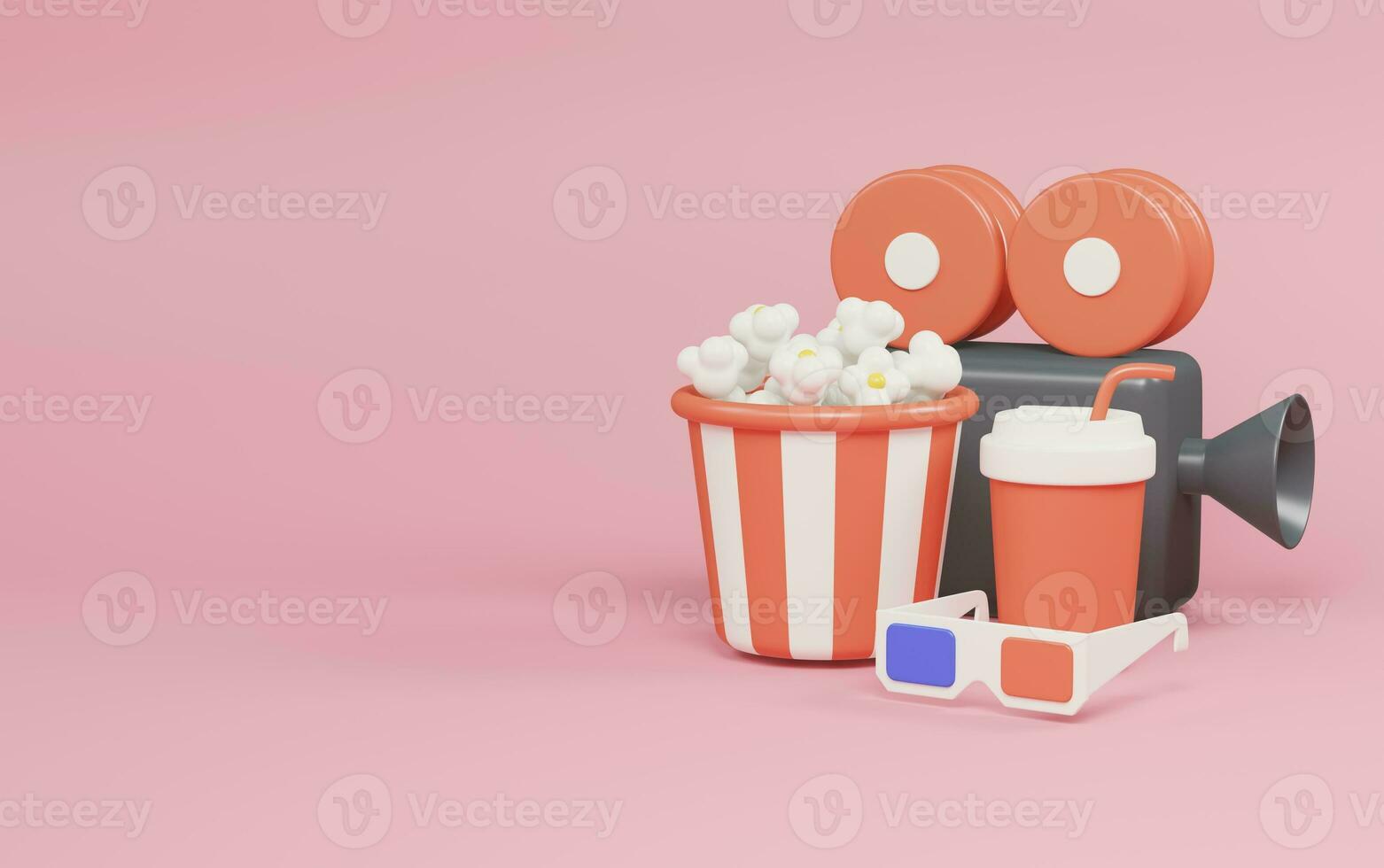 Movie icon on pink background. cinema concept. 3d rendering illustration. photo