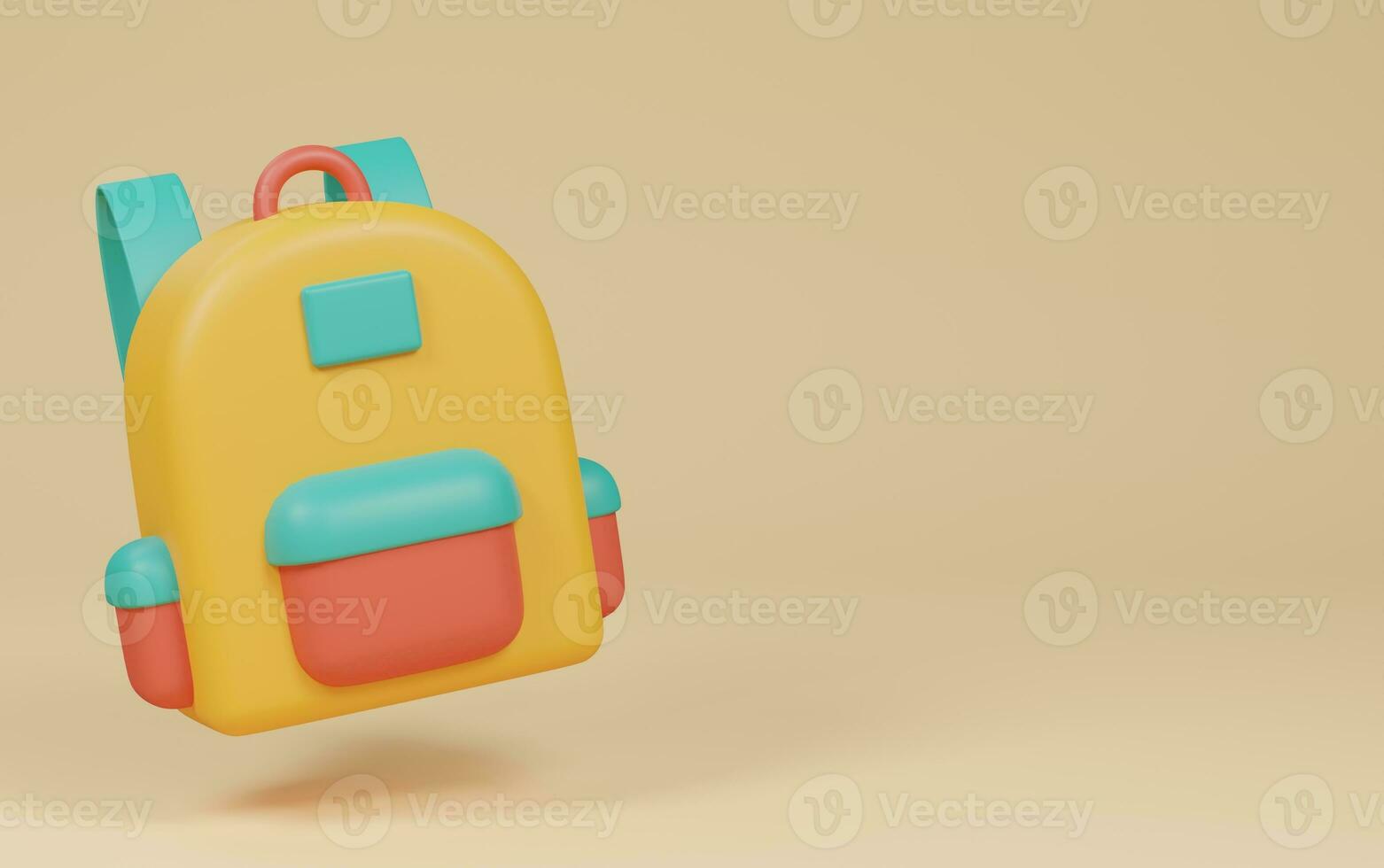 bag on cream background. back to school concept. 3d rendering illustration. photo