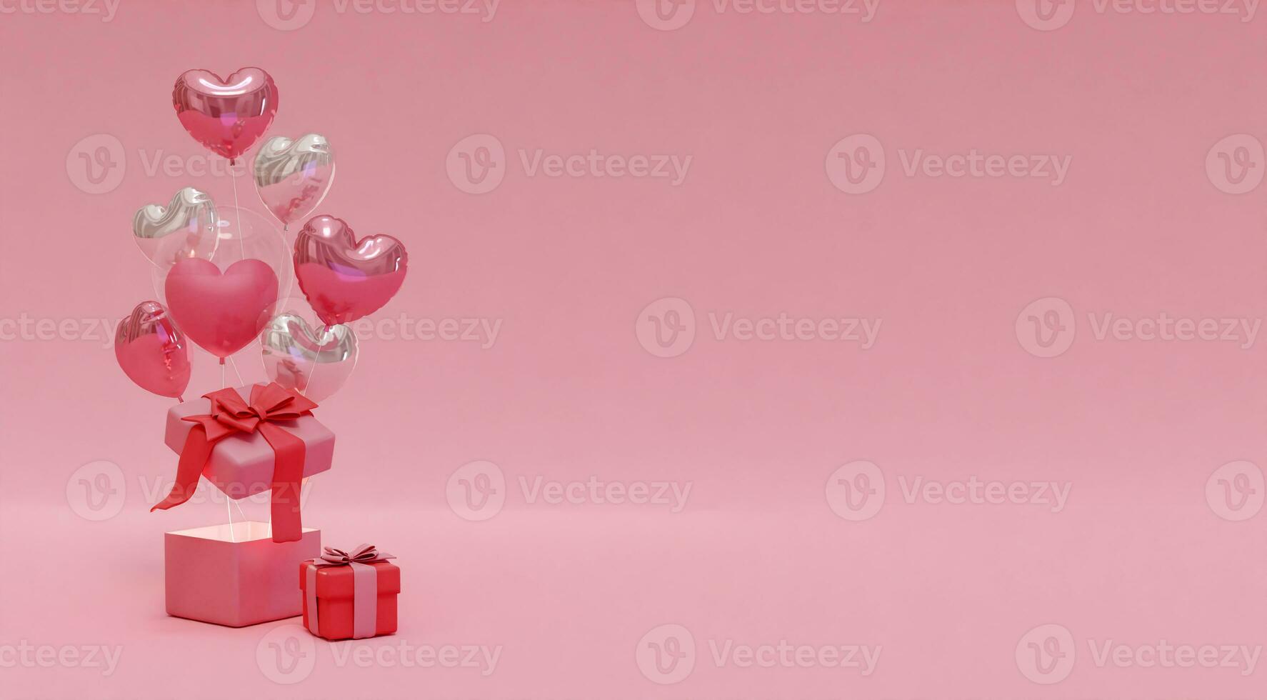 3D rendering background, love balloons and gift boxes, suitable for Valentine's Day, weddings, birthdays, etc. photo