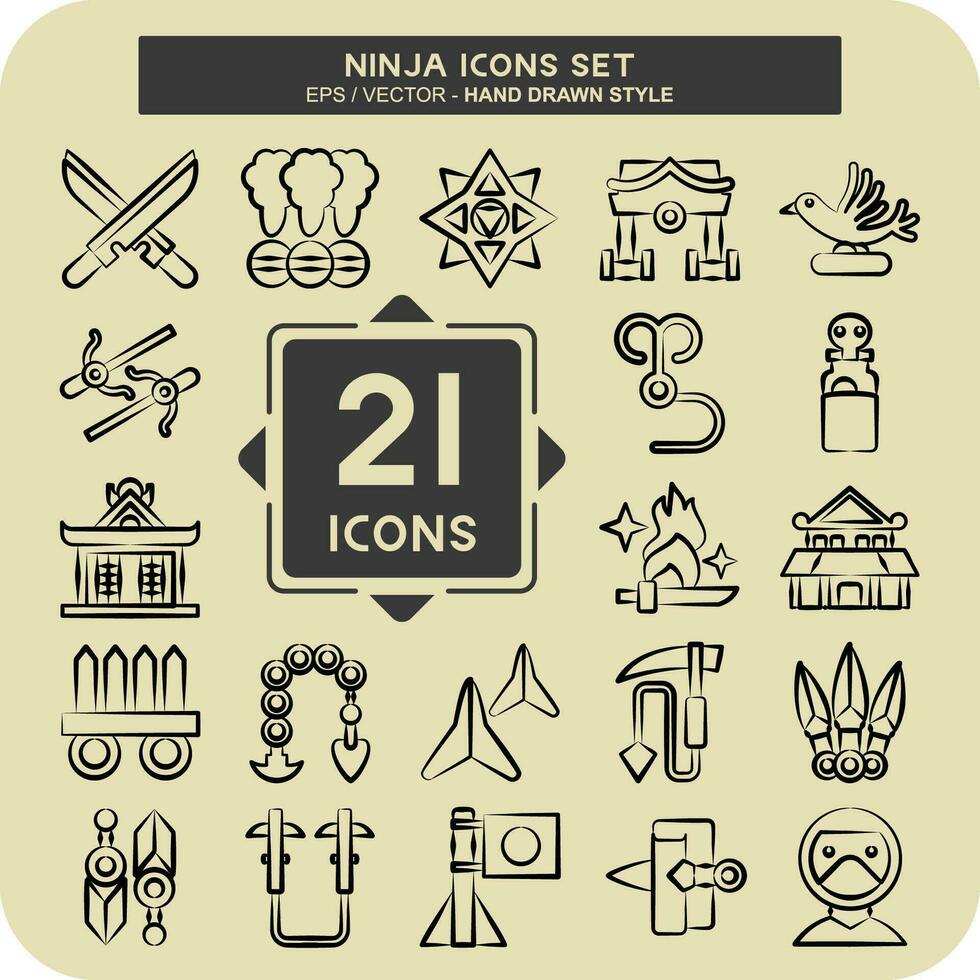 Icon Set Ninja. related to Japan symbol. hand drawn style. simple design editable. simple illustration vector