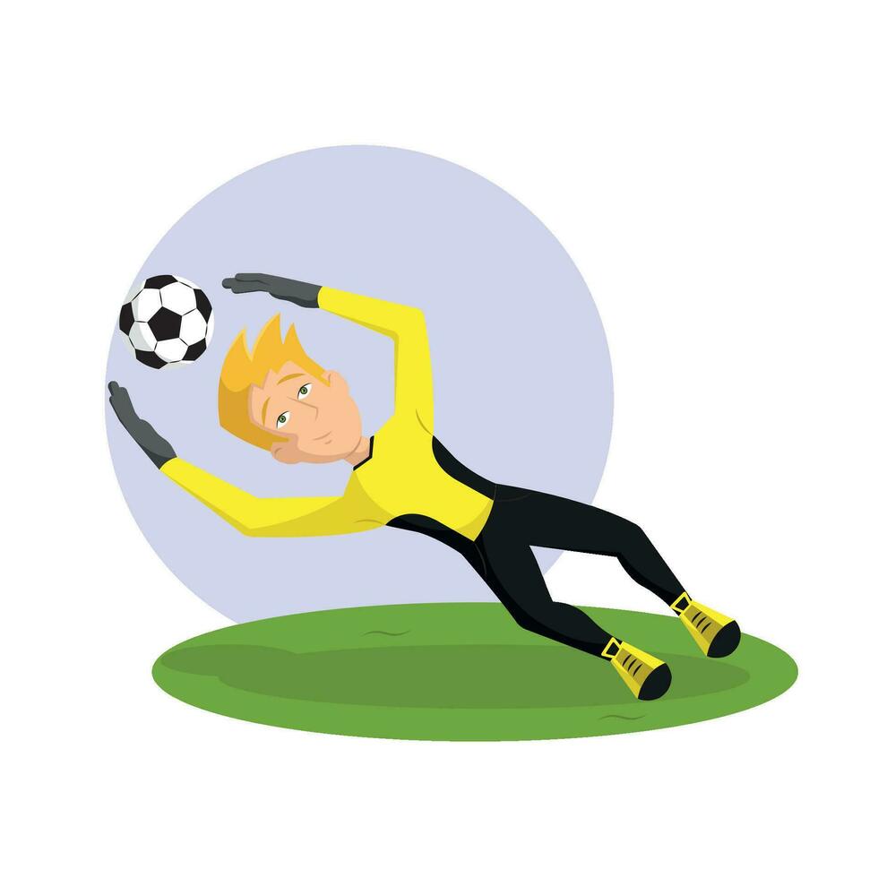 aislado contento fútbol jugador dibujos animados con un pelota vector ilustración